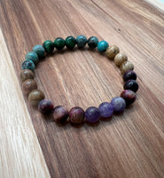 Morality - Tiger's Eye Natural Stone Bracelet with Purple & Green Gemstones - NurturedQuartz