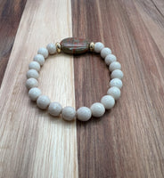 Self-Love - Unakite Oval Stone with Faceted Fossil Jasper Healing Beads - NurturedQuartz