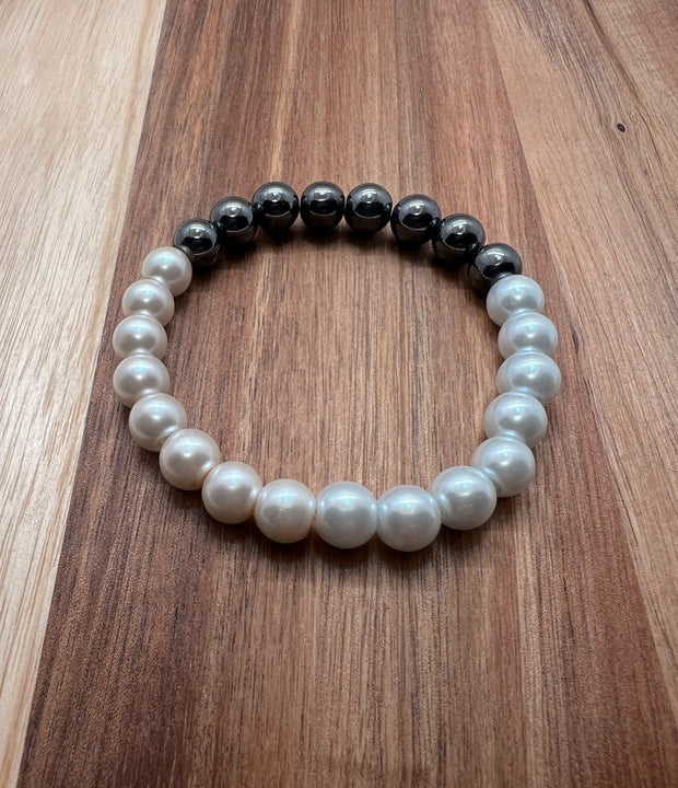 Gift for Her - Hematite Bracelet w/ Glass Pearls