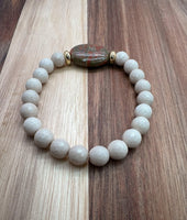 Self-Love - Unakite Oval Stone with Faceted Fossil Jasper Healing Beads - NurturedQuartz