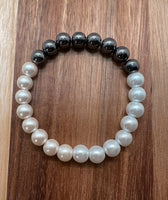Gift for Her - Hematite Bracelet w/ Glass Pearls