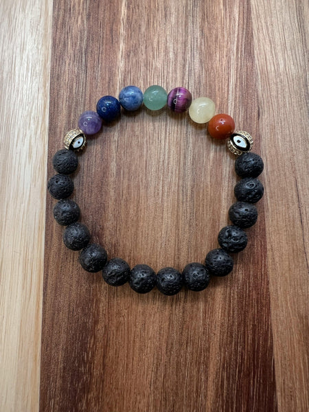 Gold Evil Eye Rainbow Chakra Gemstone Bracelet - NurturedQuartz